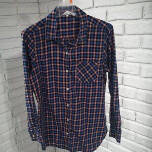 Old Navy The Tunic Shirt Ladies Size Large Blue, Pink, & Black Plaid Shirt